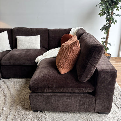 Lakeview L-Shape + Ottoman in Chocolate Brown Low Pile Velvet