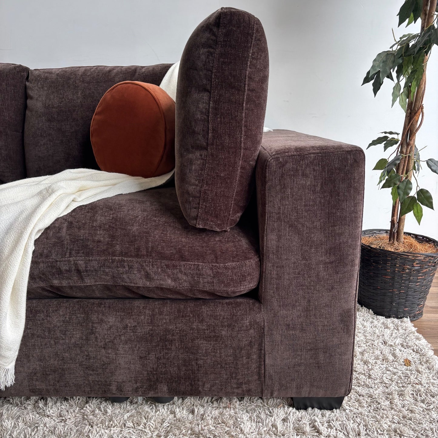 Lakeview Corner Sectional and Ottoman in Chocolate Brown Low Pile Velvet