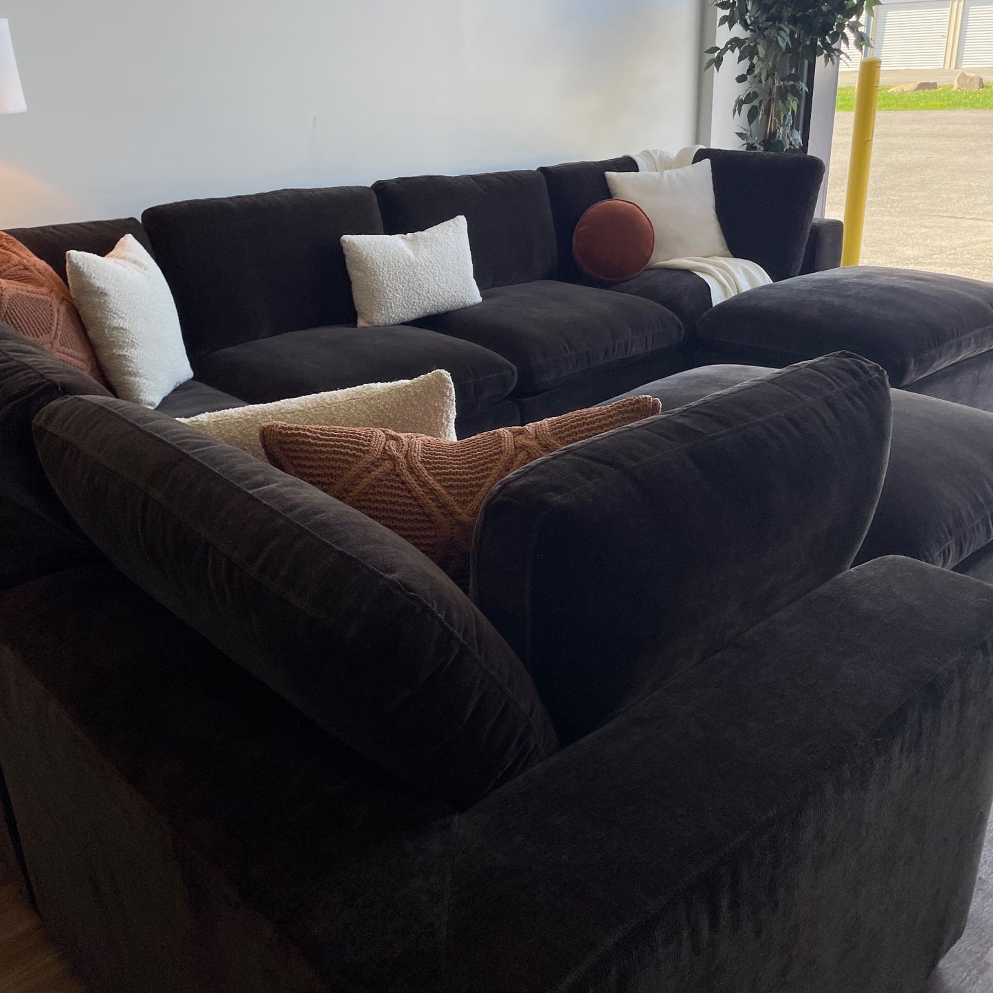 Lakeview Grand Corner + Ottoman in Chocolate Brown Low Pile Velvet