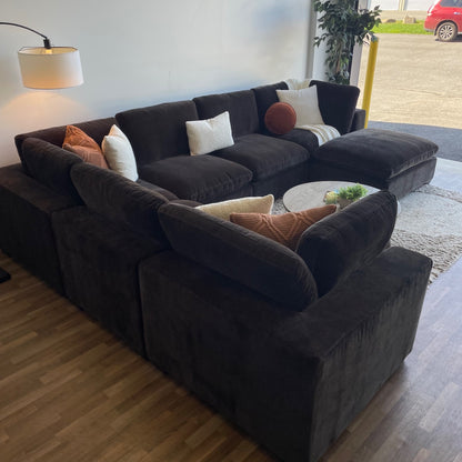 Lakeview Grand Corner sectional in Chocolate Brown Low Pile Velvet