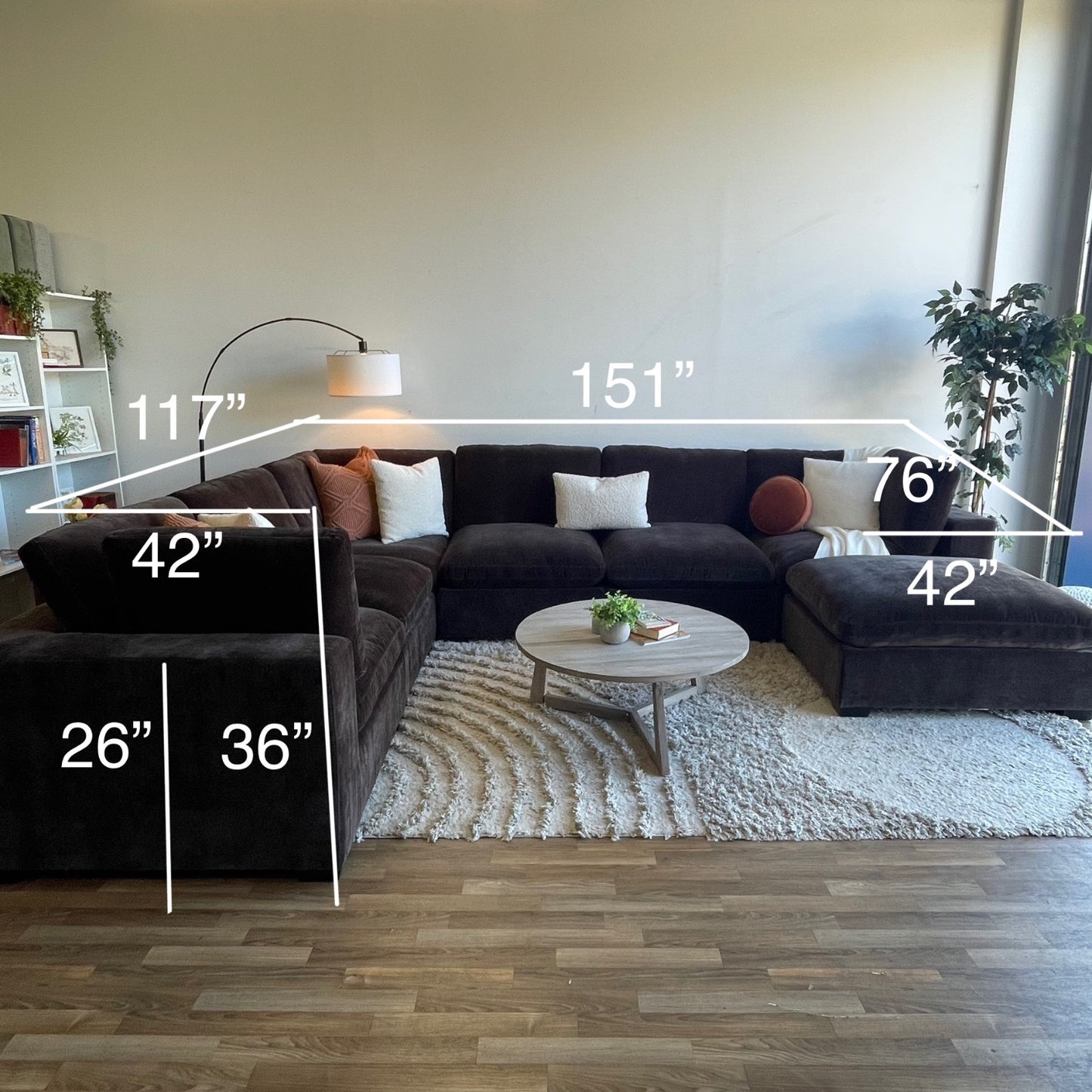 Lakeview Grand Corner sectional in Chocolate Brown Low Pile Velvet