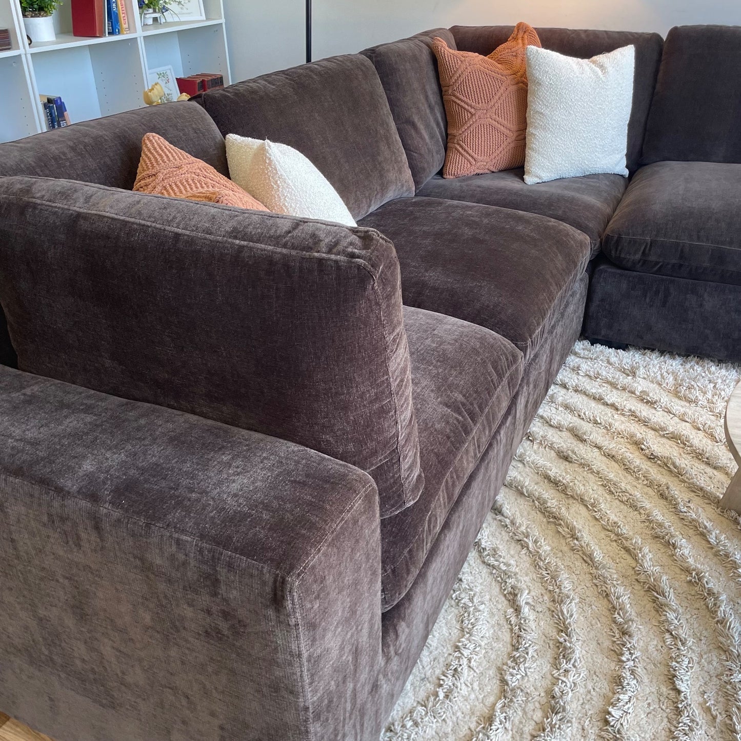 Lakeview Grand Corner sectional in Chocolate Brown Low Pile Velvet