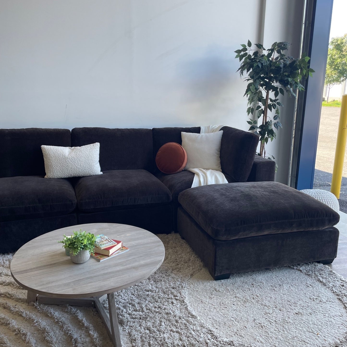 Lakeview Grand Corner sectional in Chocolate Brown Low Pile Velvet