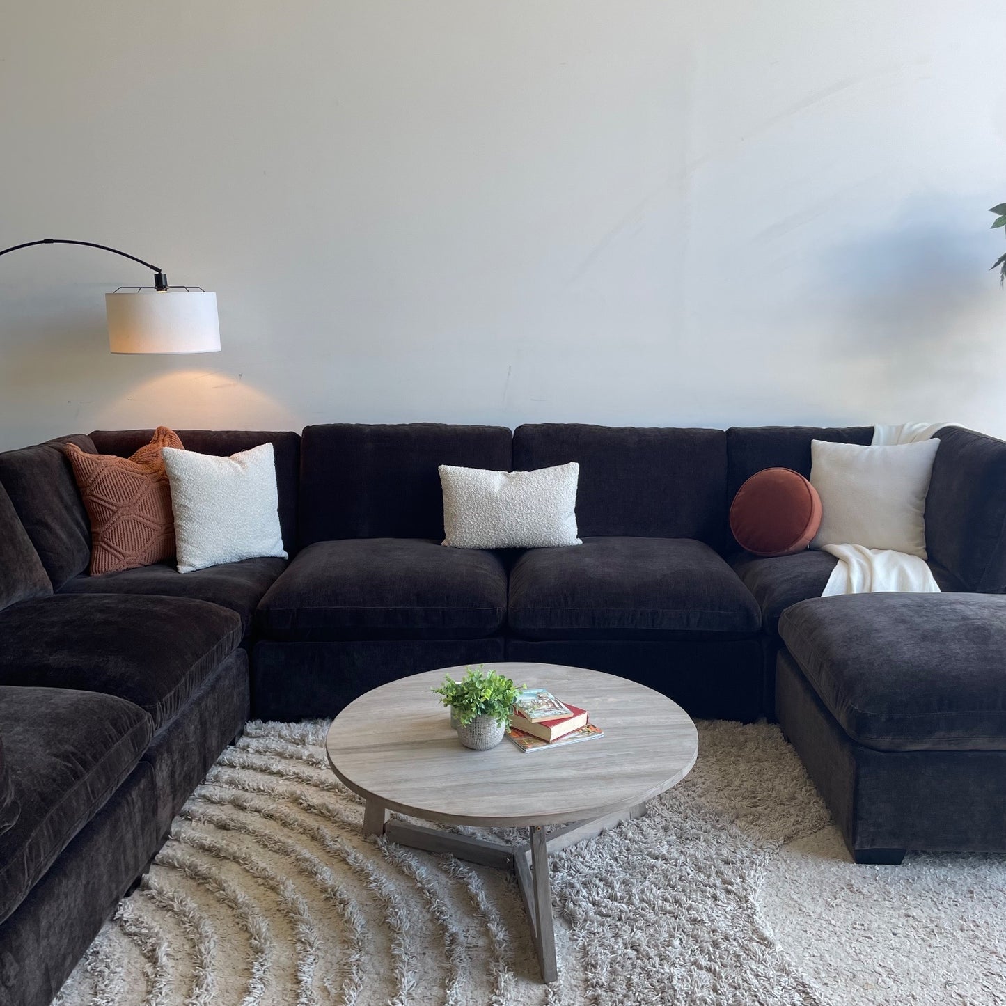 Lakeview Grand Corner sectional in Chocolate Brown Low Pile Velvet