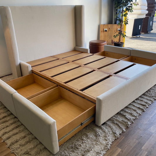 Interior Define Graham queen Bed with storage in Cream Performance Fabric
