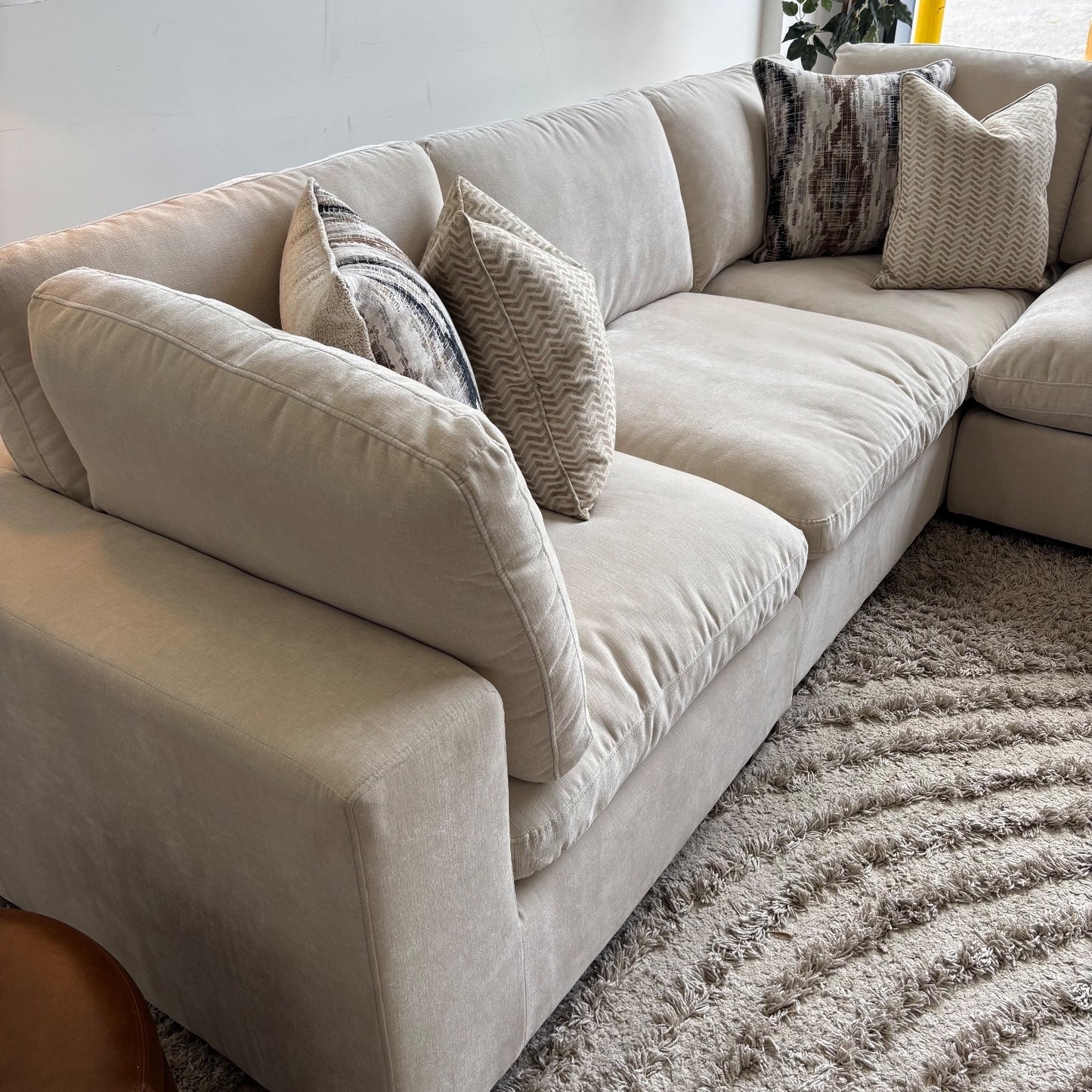 Lakeview L-Shape in Vanilla Low Pile Velvet