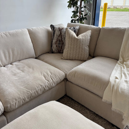 Lakeview L-Shape + Ottoman in Vanilla Low Pile Velvet