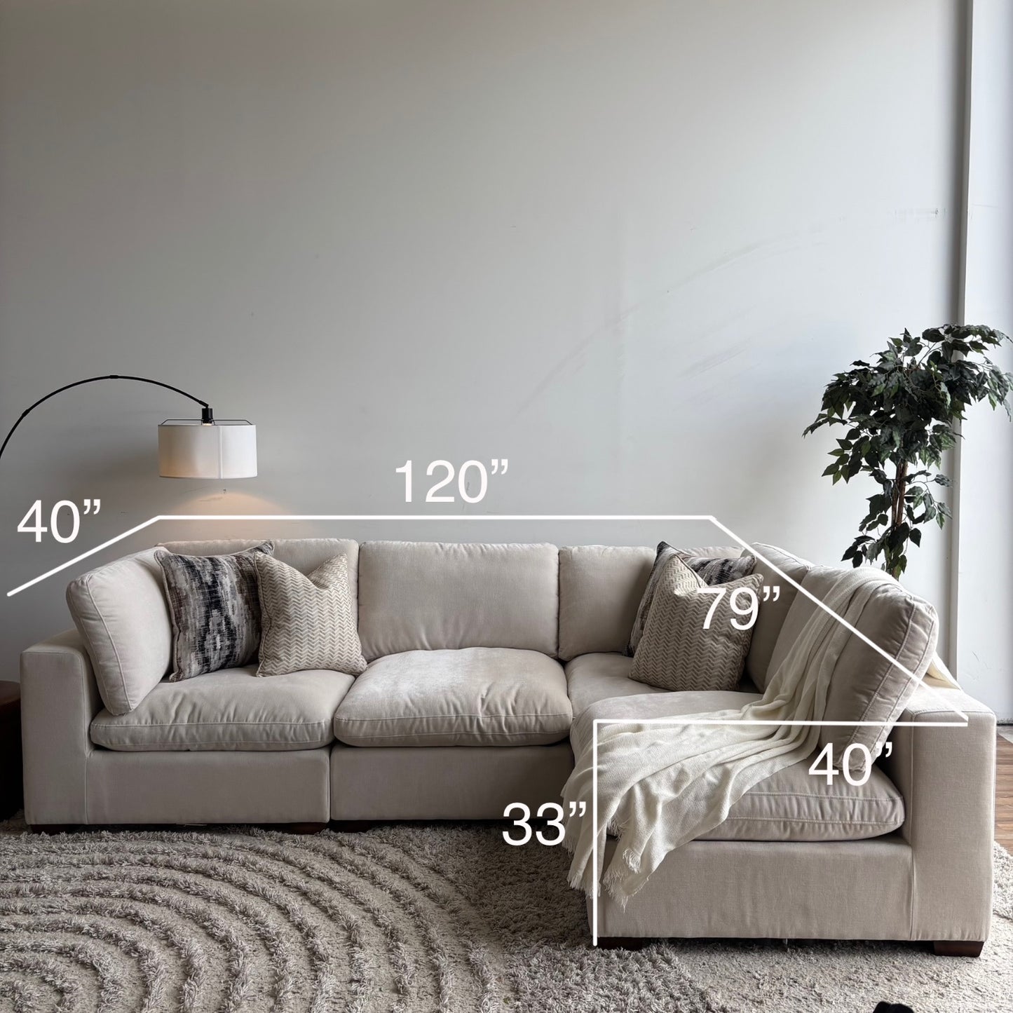 Lakeview L-Shape in Vanilla Low Pile Velvet