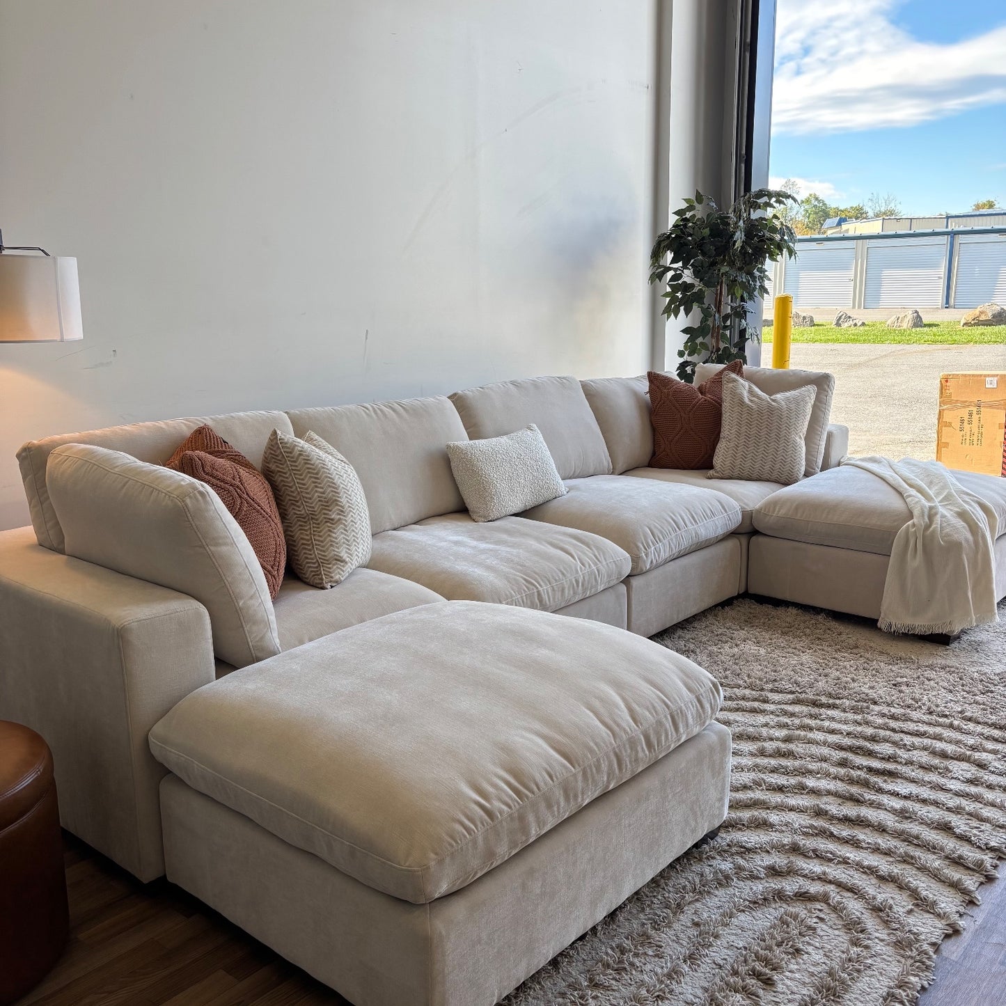 Lakeview Double Chaise in Vanilla Low Pile Velvet