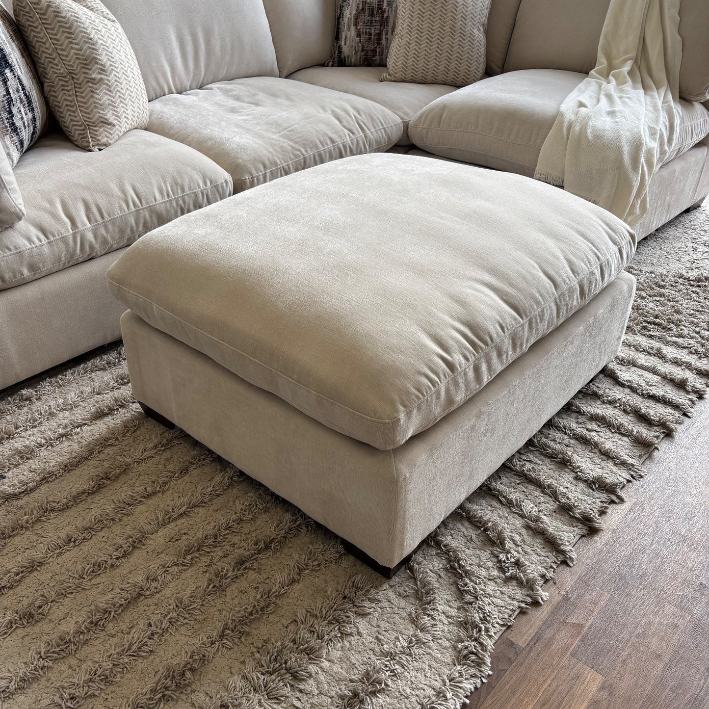 Lakeview L-Shape + Ottoman in Vanilla Low Pile Velvet