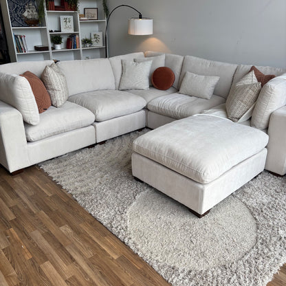 Lakeview Corner Sectional + Ottoman in Vanilla Low Pile Velvet