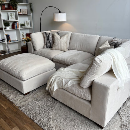 Lakeview L-Shape + Ottoman in Vanilla Low Pile Velvet