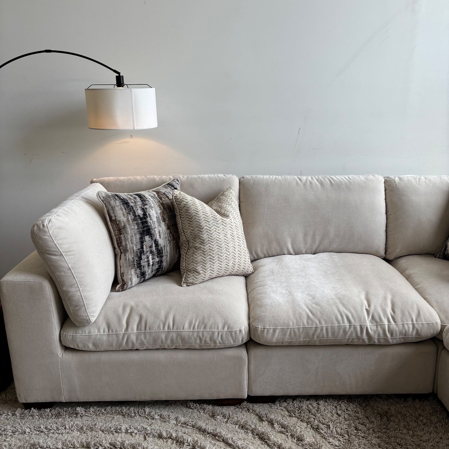 Lakeview L-Shape in Vanilla Low Pile Velvet