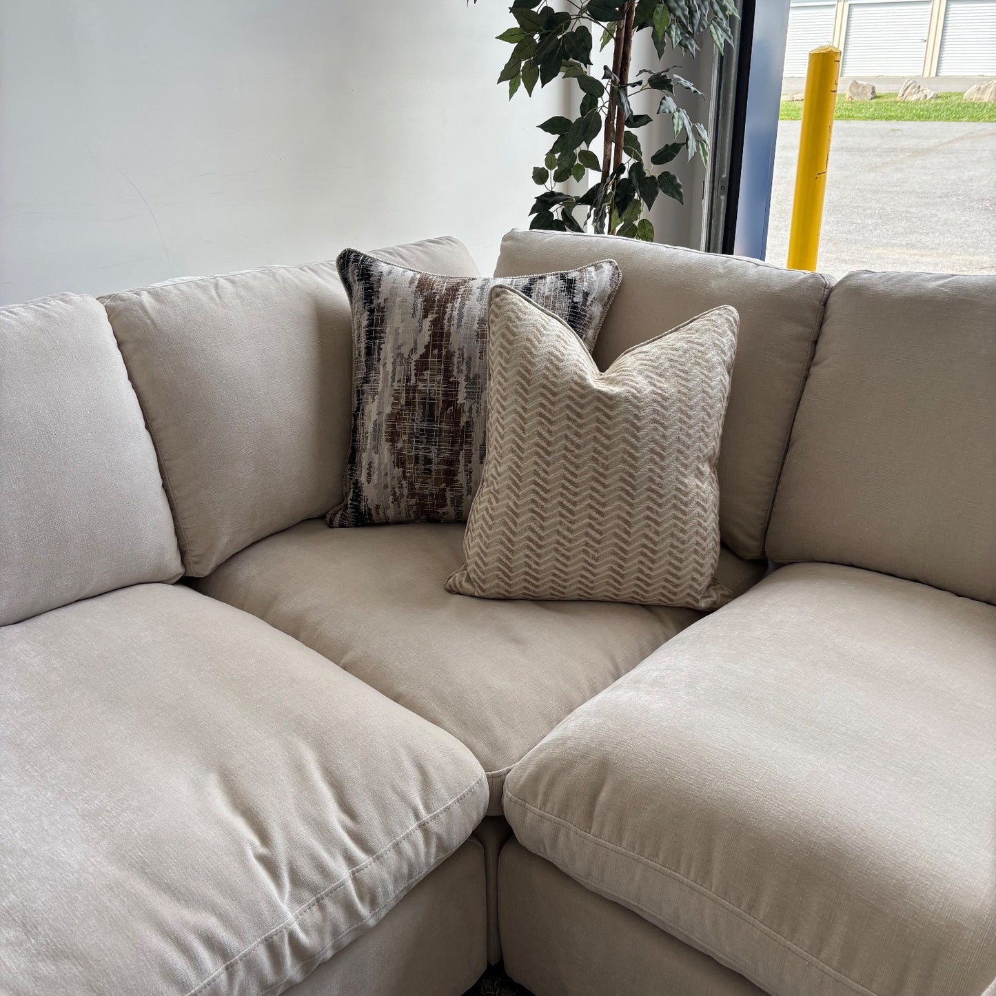 Lakeview L-Shape in Vanilla Low Pile Velvet