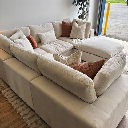 Lakeview Corner Sectional + Ottoman in Vanilla Low Pile Velvet