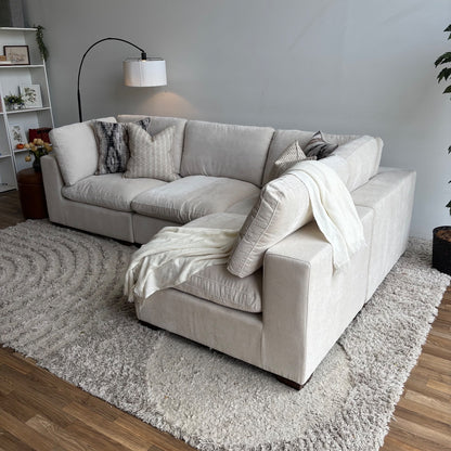 Lakeview L-Shape in Vanilla Low Pile Velvet