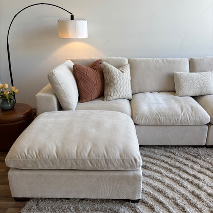 Lakeview Double Chaise in Vanilla Low Pile Velvet