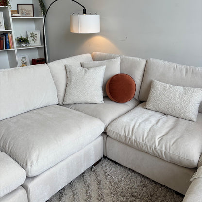 Lakeview Corner Sectional + Ottoman in Vanilla Low Pile Velvet