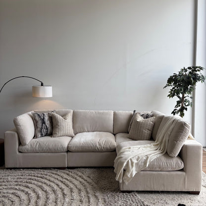 Lakeview L-Shape in Vanilla Low Pile Velvet