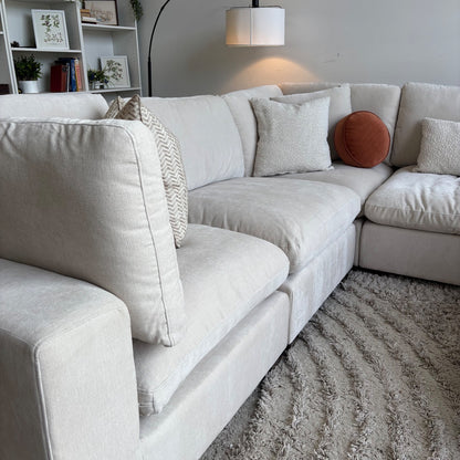 Lakeview Corner Sectional + Ottoman in Vanilla Low Pile Velvet