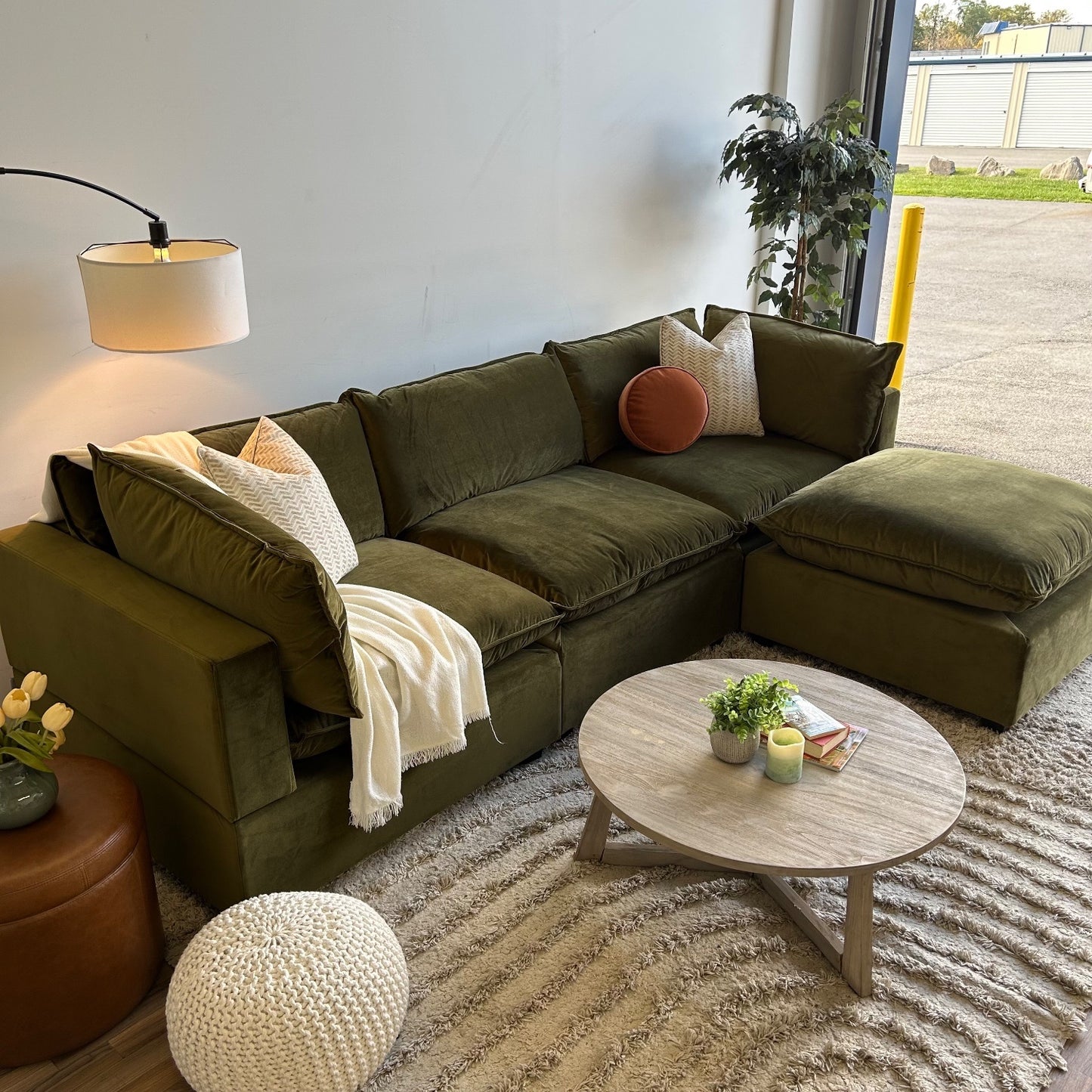 Bellamia Luna Sofa + Ottoman in Green Performance Velvet