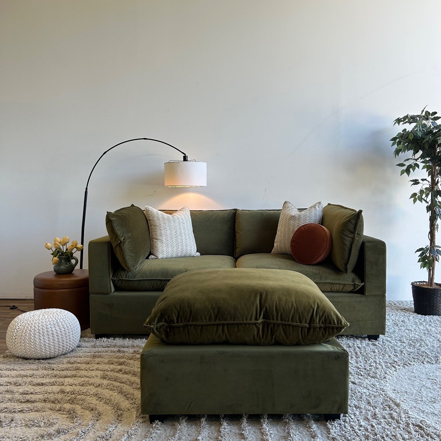 Bellamia Luna Loveseat + Ottoman in Green Performance Velvet