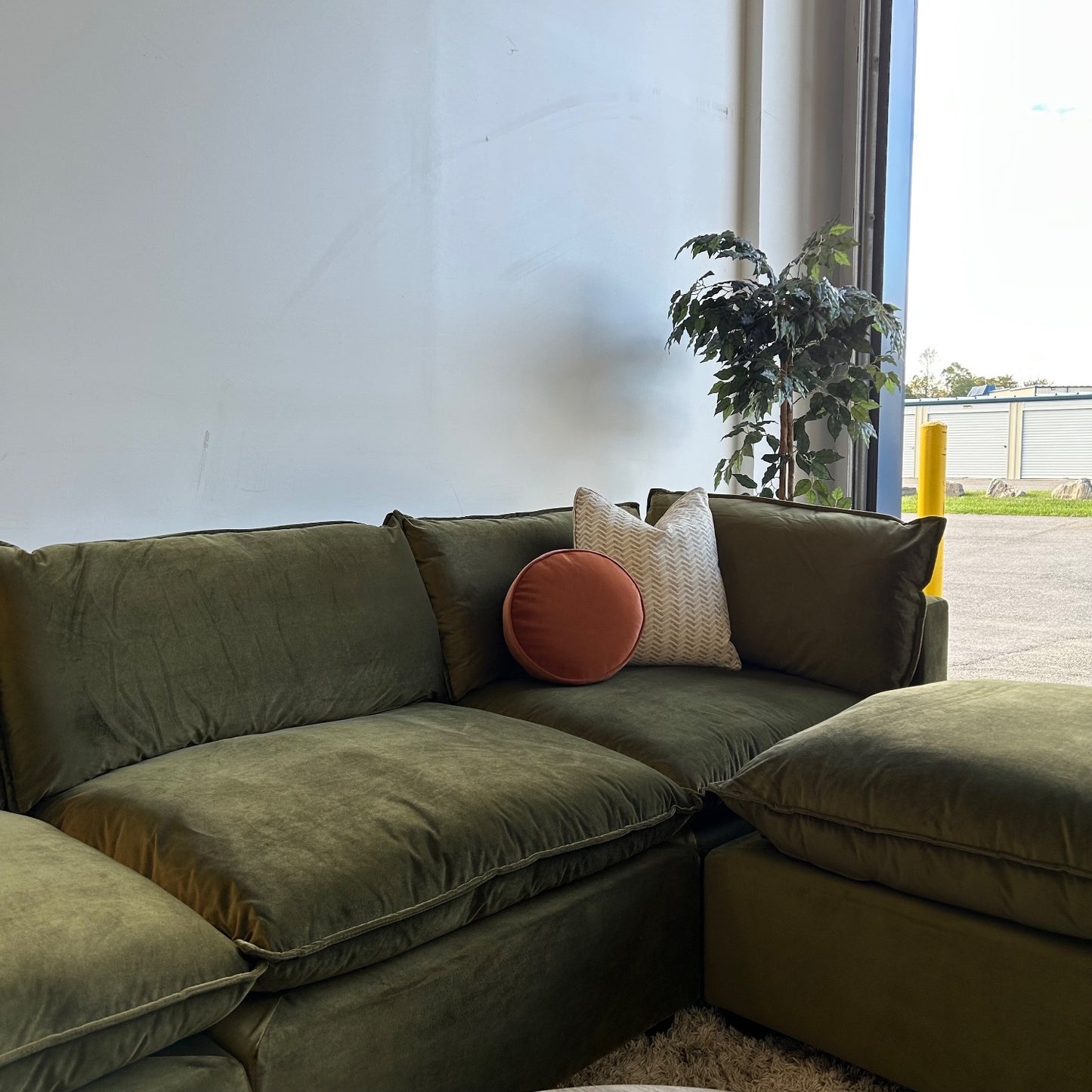 Bellamia Luna Sofa + Ottoman in Green Performance Velvet