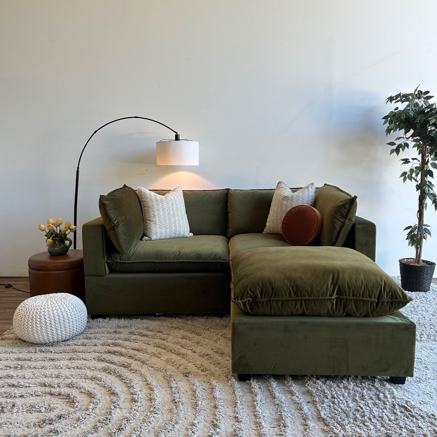 Bellamia Luna Loveseat + Ottoman in Green Performance Velvet