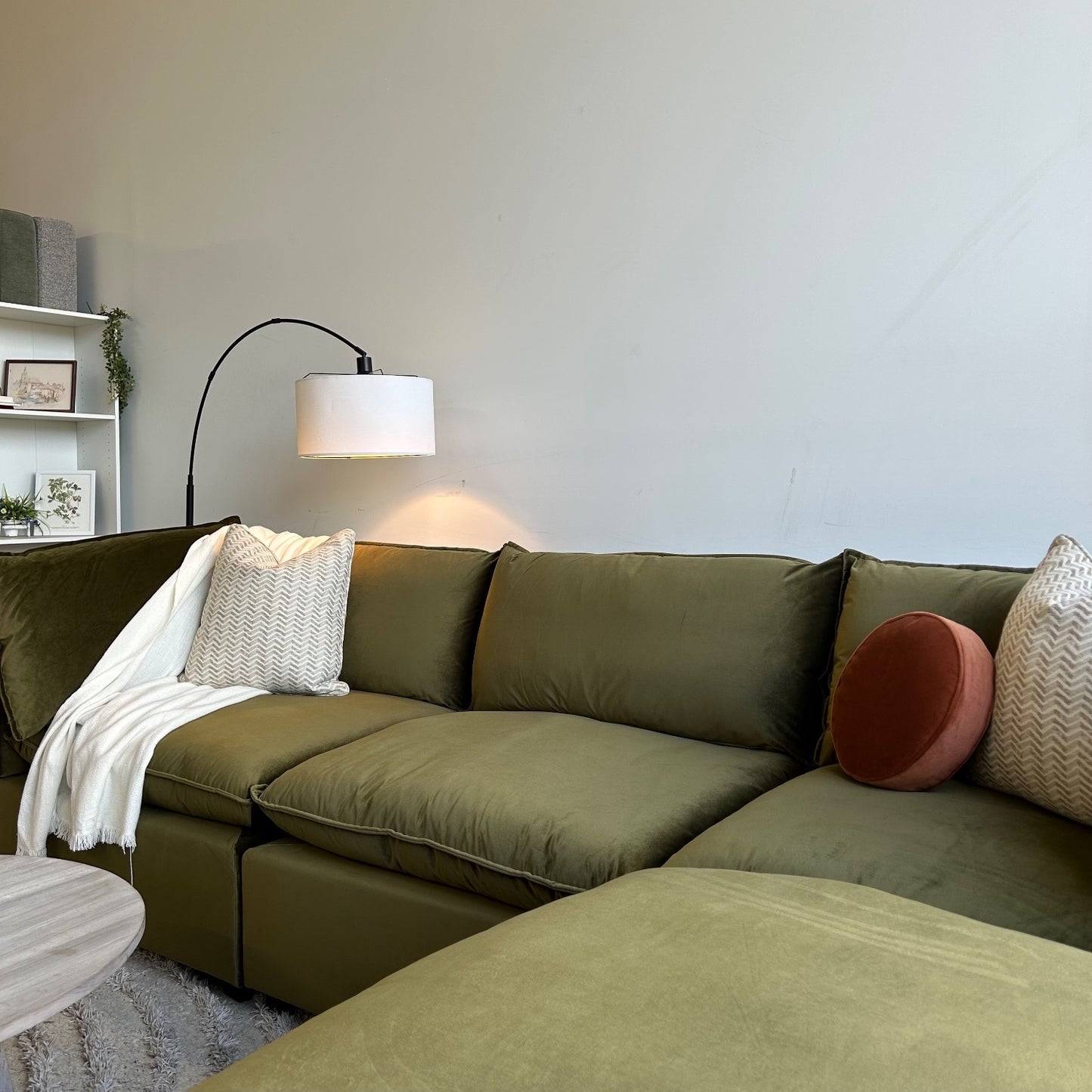 Bellamia Luna Sofa + Ottoman in Green Performance Velvet