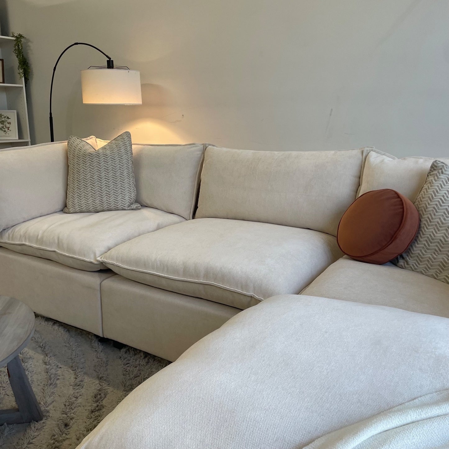 Bellamia Luna Sofa + Ottoman in Cream Performance Chenille