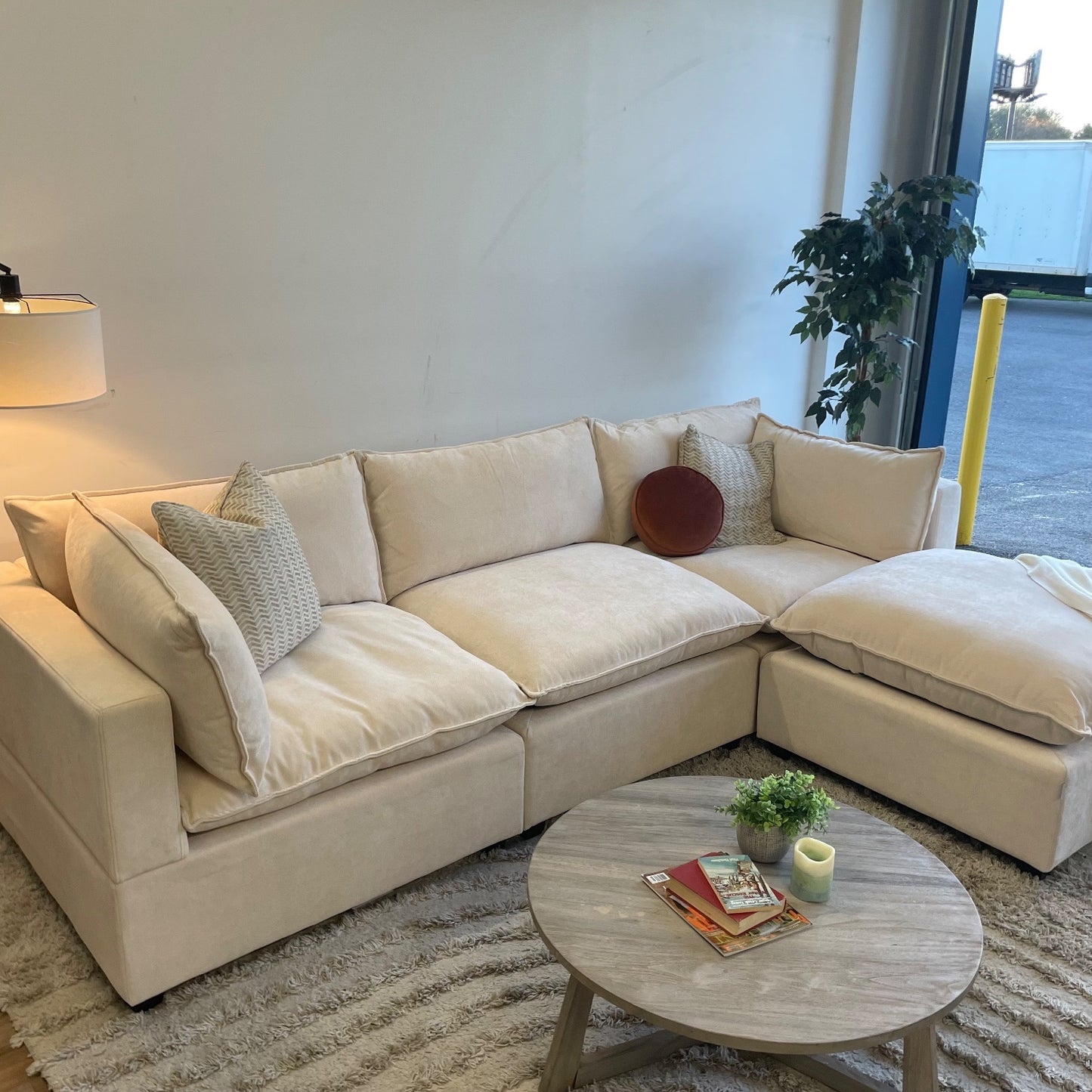 Bellamia Luna Sofa + Ottoman in Cream Performance Chenille