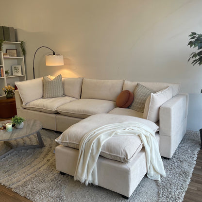 Bellamia Luna Sofa + Ottoman in Cream Performance Chenille