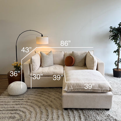 Bellamia Luna Loveseat + Ottoman  in Cream Performance Chenille