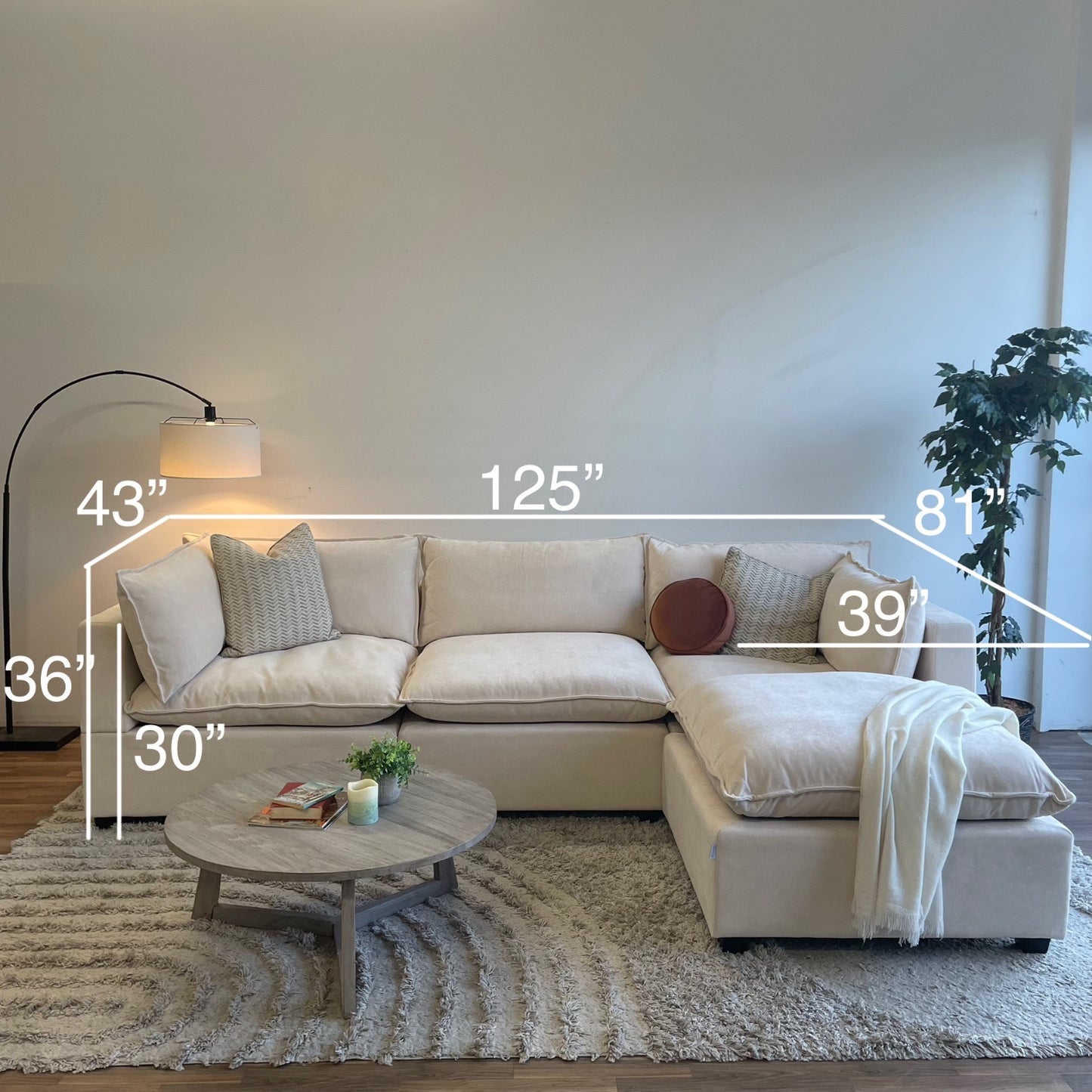 Bellamia Luna Sofa + Ottoman in Cream Performance Chenille