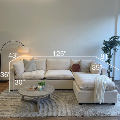 Bellamia Luna Sofa + Ottoman in Cream Performance Chenille