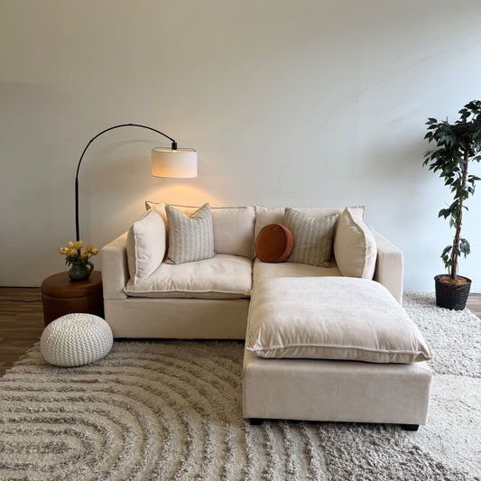 Bellamia Luna Loveseat + Ottoman  in Cream Performance Chenille