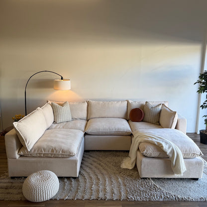 Bellamia Luna L-Shape + Ottoman in Cream Performance Chenille