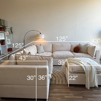 Bellamia Luna Corner Sectional + Ottoman in Cream Performance Chenille