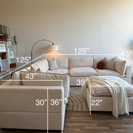 Bellamia Luna Corner Sectional + Ottoman in Cream Performance Chenille