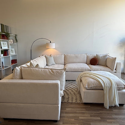 Bellamia Luna Corner Sectional + Ottoman in Cream Performance Chenille