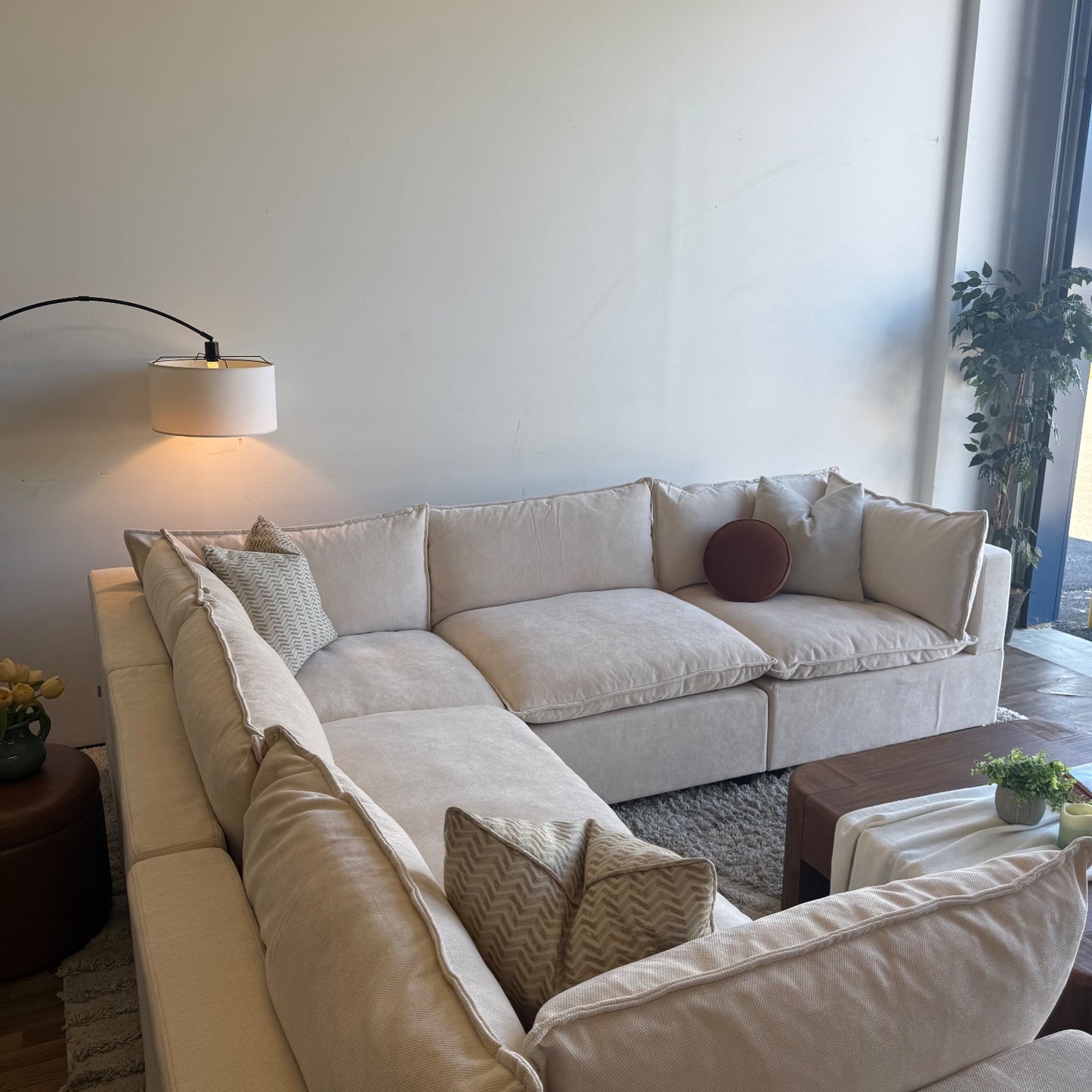 Bellamia Luna Corner Sectional in Cream Performance Chenille