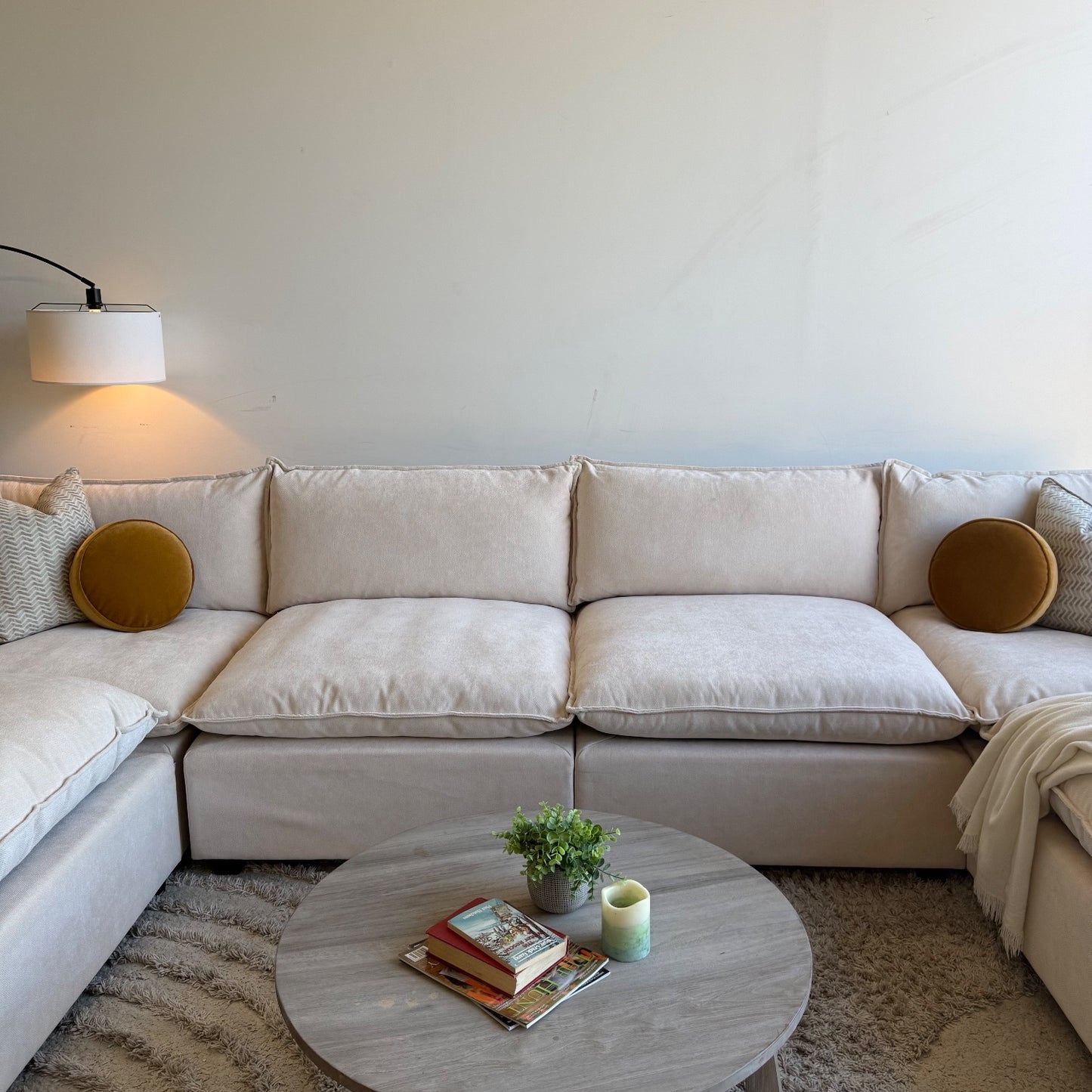 2 Bellamia Luna Double Chaise in Cream Performance Chenille