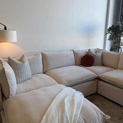 Bellamia Luna L-Shaped Enclosed + Ottoman in Cream Performance Chenille