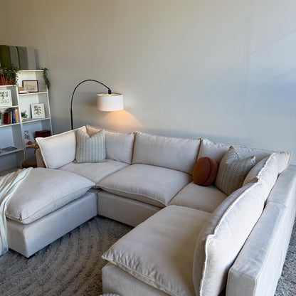 Bellamia Luna L-Shape + Ottoman in Cream Performance Chenille