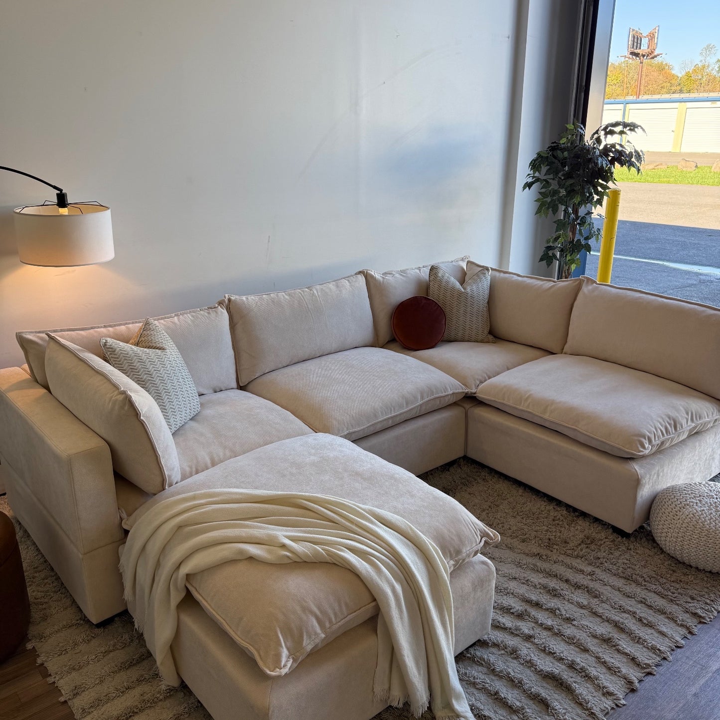 Bellamia Luna L-Shape + Ottoman in Cream Performance Chenille