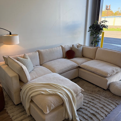 Bellamia Luna L-Shape + Ottoman in Cream Performance Chenille