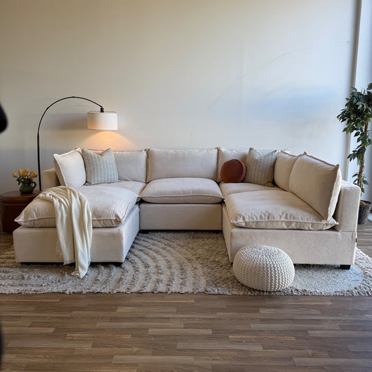 Bellamia Luna L-Shape + Ottoman in Cream Performance Chenille