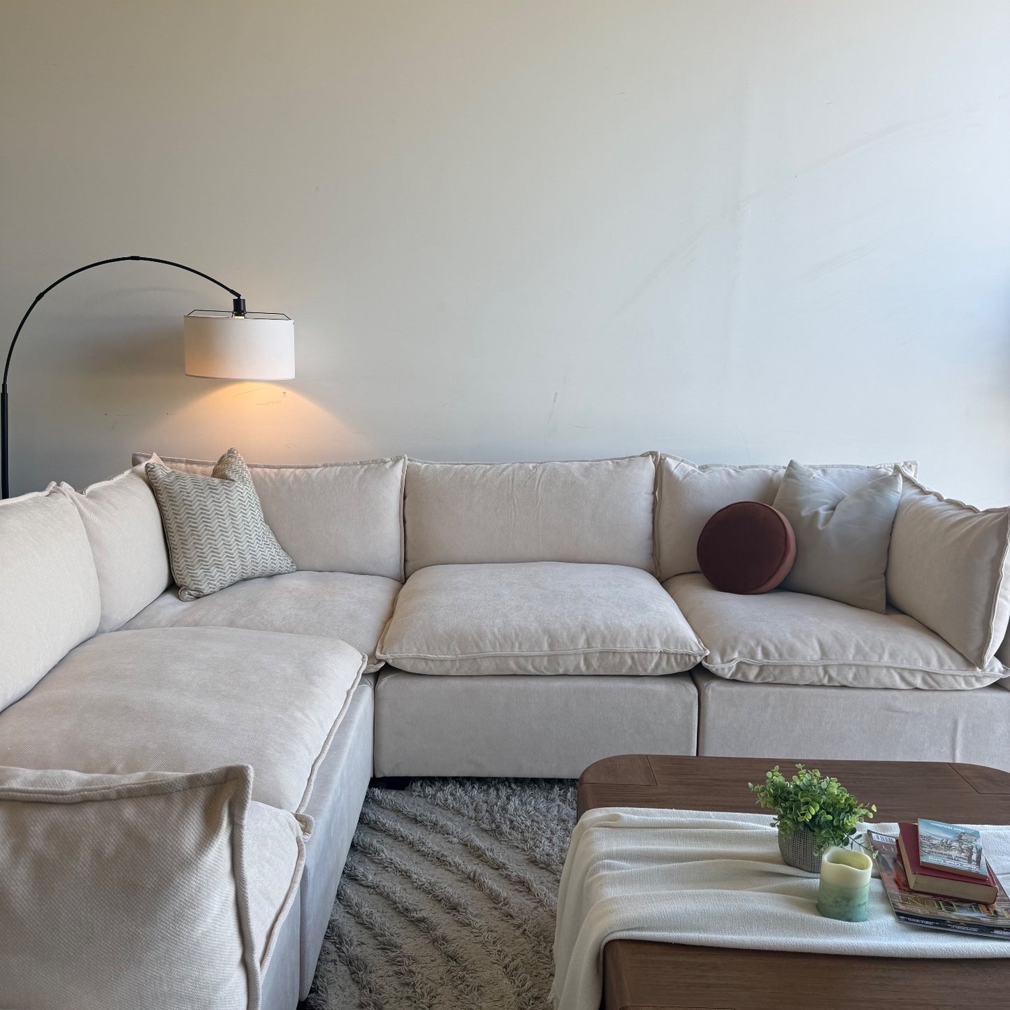 Bellamia Luna Corner Sectional in Cream Performance Chenille