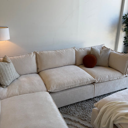Bellamia Luna Corner Sectional + Ottoman in Cream Performance Chenille