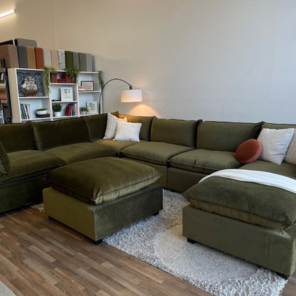 Bellamia Luna Grand Corner + Ottoman in Green Performance Chenille